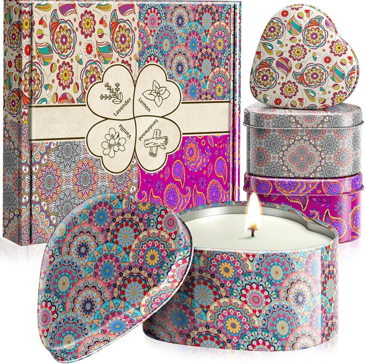 Scented Candles, 4 Pack Candles for Women, Candle Set 4 Different Scents, Natural Ingredients Soy Candles, Candles for Home Scented, Candle Sets for Women Present